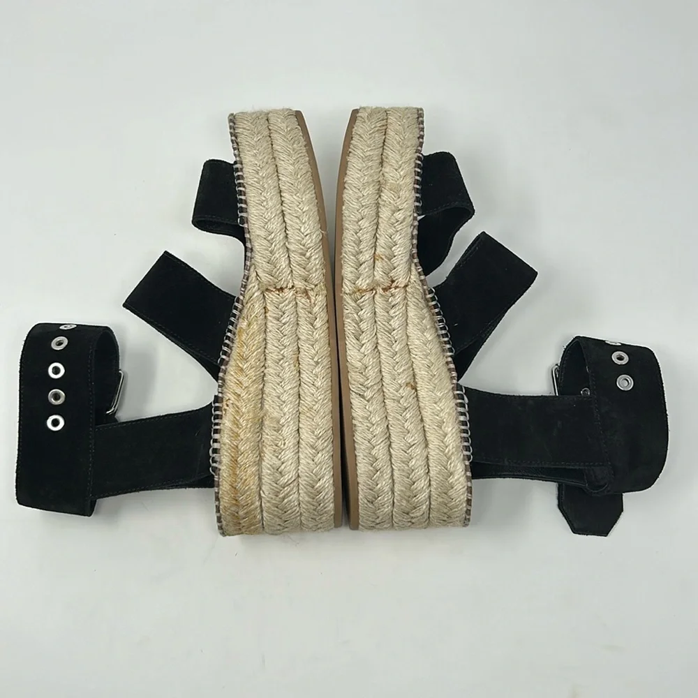 Rag & Bone Black Suede Leather Square Toe Espadrille Platform Buckle Sandals